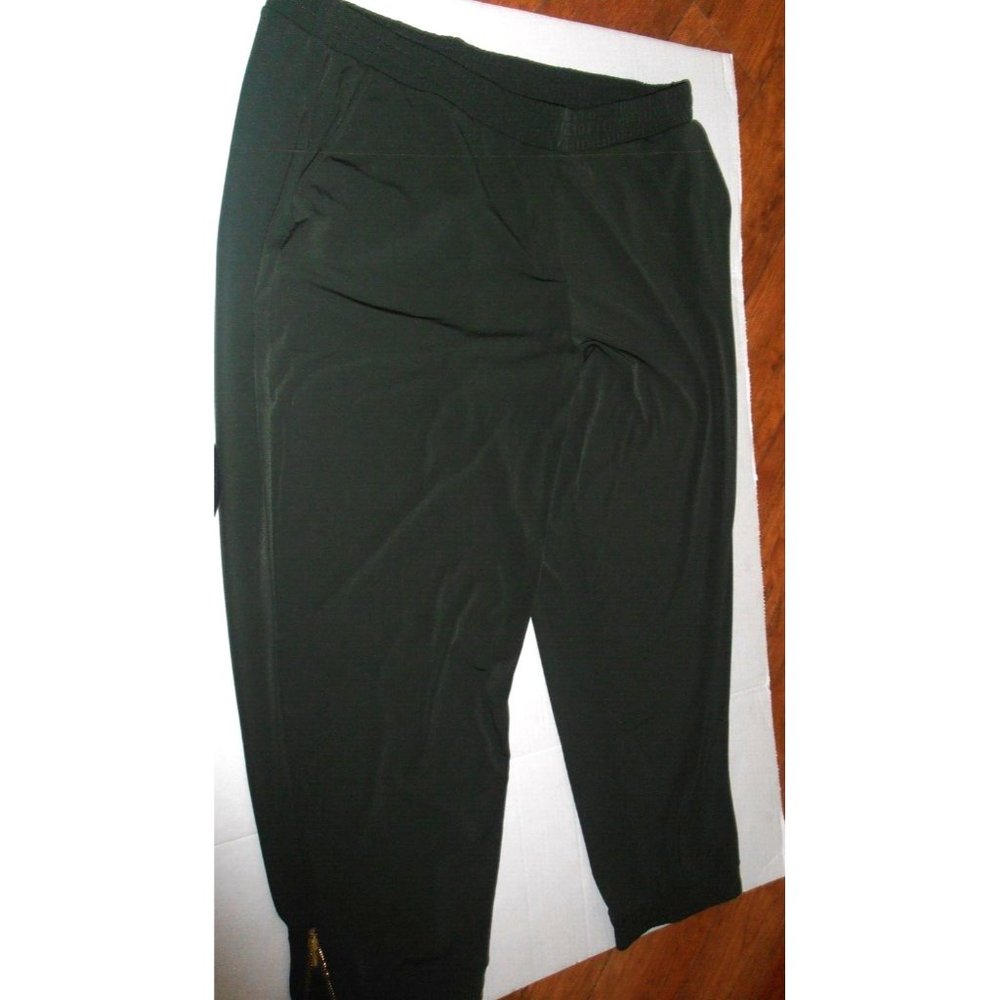 QVC Susan Graver Hunter Green Polyester Spandex Silky Pants Zipper Accents Lg P.